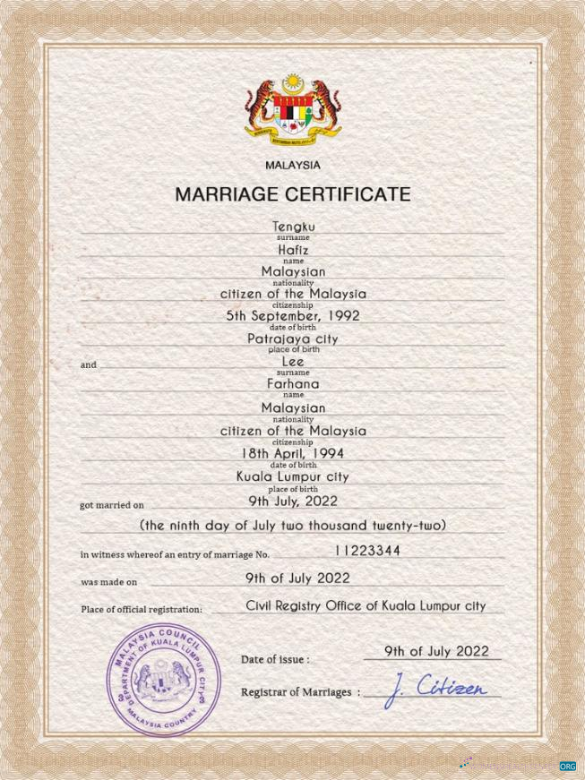 Download Malaysia marriage certificate PSD template Photoshop template
